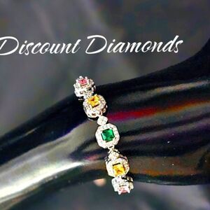 Pink  Yellow  White Topaz Tennis Bracelet on Platinum Stamped PT950